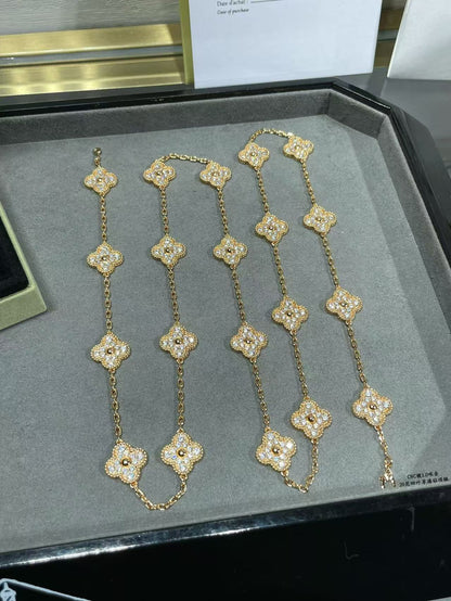 [⭐Hyrra Jewelry]CLOVER 20 MOTIFS FULL-DIAMOND NECKLACE