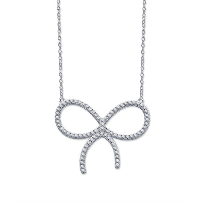 [Hyrra Jewelry]CLAW SET RHODIUM PLATED BOW NECKLACE