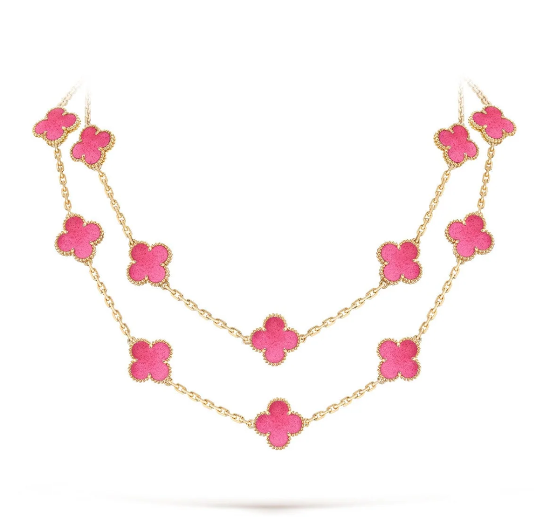 [⭐Hyrra Jewelry]NEW CLOVER 20 MOTIFS PINK ENAMEL NECKLACE