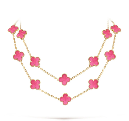 [⭐Hyrra Jewelry]NEW CLOVER 20 MOTIFS PINK ENAMEL NECKLACE