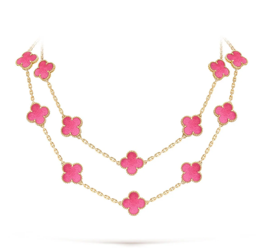 [⭐Hyrra Jewelry]NEW CLOVER 20 MOTIFS PINK ENAMEL NECKLACE