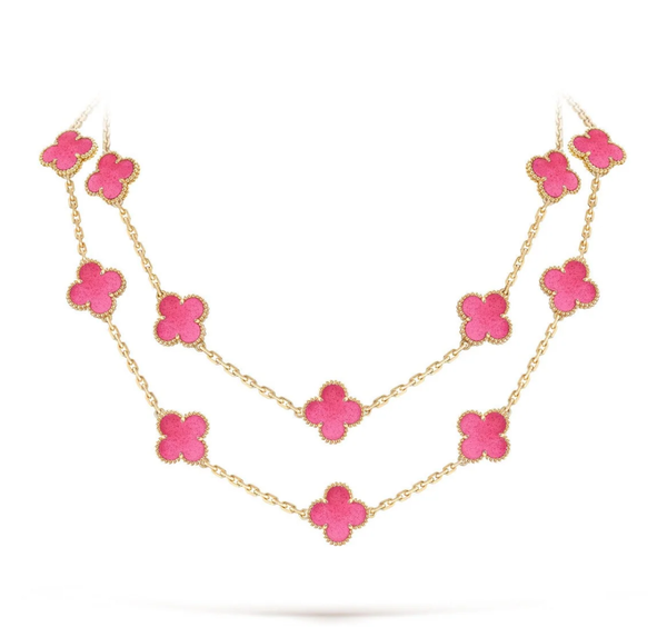 [⭐Hyrra Jewelry]NEW CLOVER 20 MOTIFS PINK ENAMEL NECKLACE