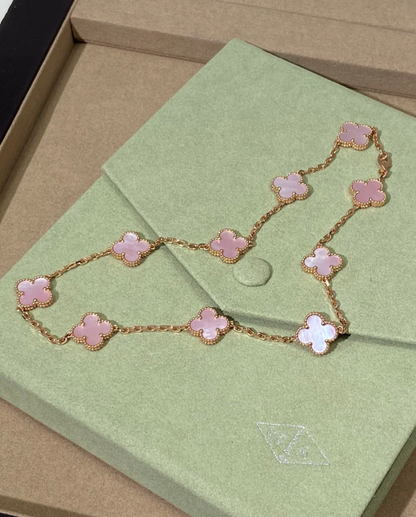 [⭐Hyrra Jewelry Jewellery] Pink Necklace with Ten Clover Designs