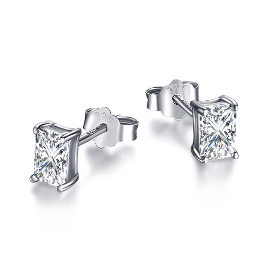 [Hyrra Jewelry]Stylish Shiny Rectangular Center Stone Stud Earrings