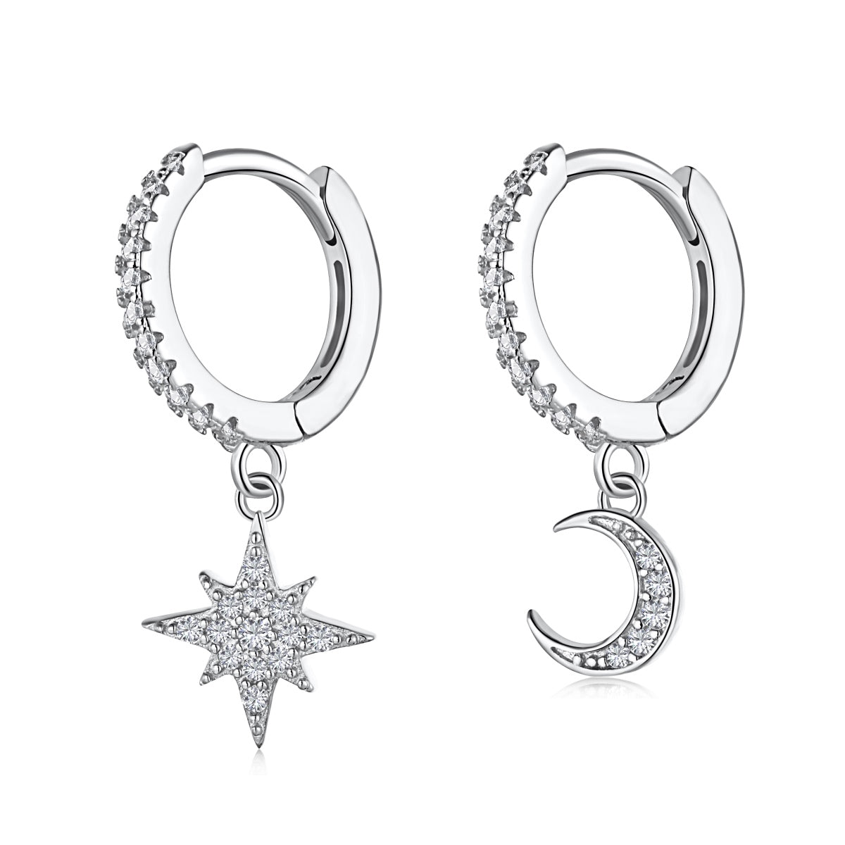 [Hyrra Jewelry]Star and Moon Asymmetric Earrings