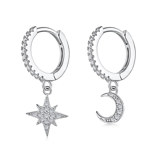[Hyrra Jewelry]Star and Moon Asymmetric Earrings