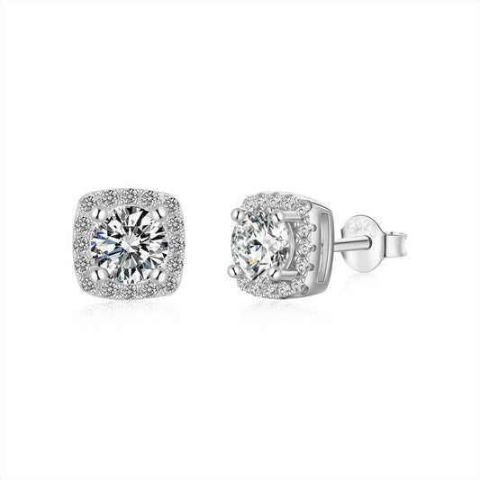 [Hyrra Jewelry]Classic Round Center Stone Stud Earrings