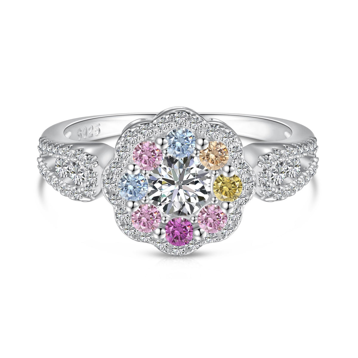 [Hyrra Jewelry]Delicate Colorful Round Cut Flower Shape Wedding Ring