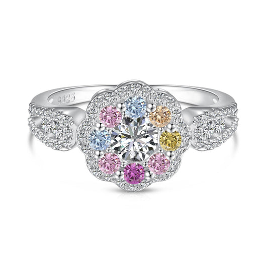 [Hyrra Jewelry]Delicate Colorful Round Cut Flower Shape Wedding Ring