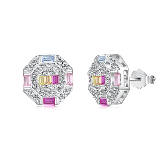 [Hyrra Jewelry]Ornate Colorful Octagon Shape Daily Earrings