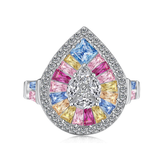 [Hyrra Jewelry]Elegant Colorful Water Drop Shape Banquet Ring