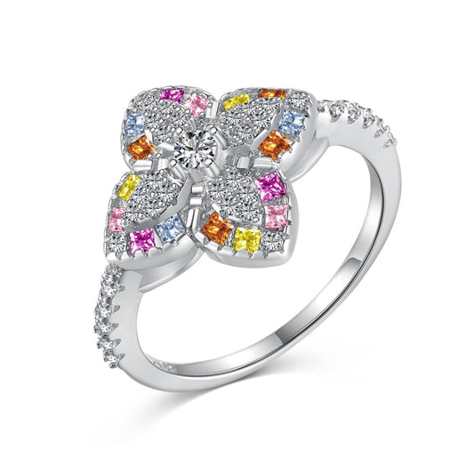[Hyrra Jewelry]Luxurious Colorful Flower Shape Banquet Ring