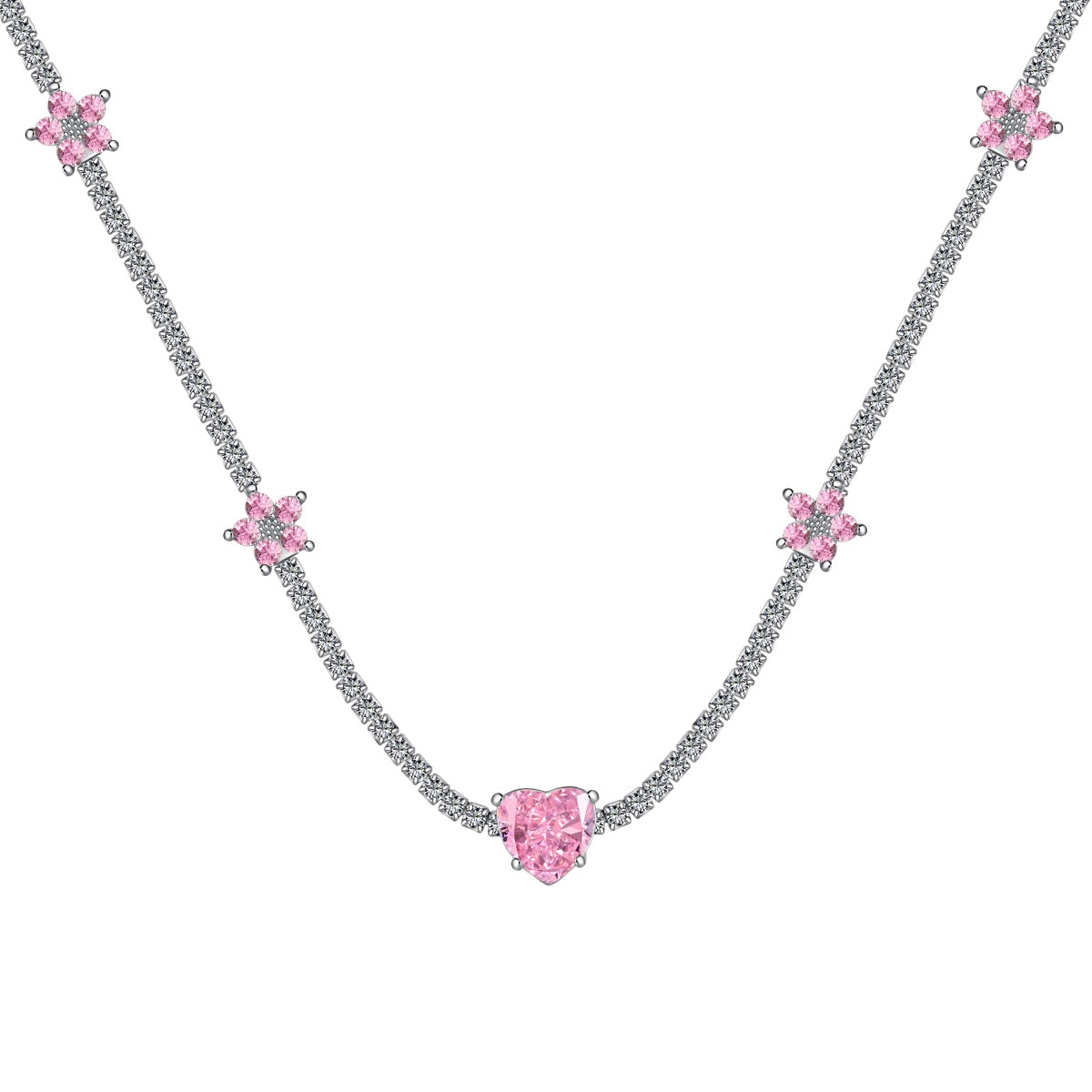 [Hyrra Jewelry]Dazzling Pink Heart Flower Necklace