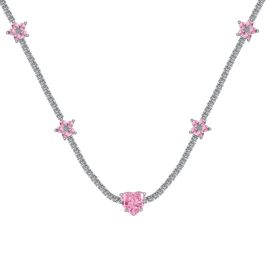 [Hyrra Jewelry]Dazzling Pink Heart Flower Necklace