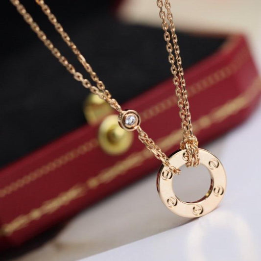 [⭐Hyrra Jewelry]LOVE NECKLACE ADJUSTABLE ROSE GOLD 2 DIAMOND