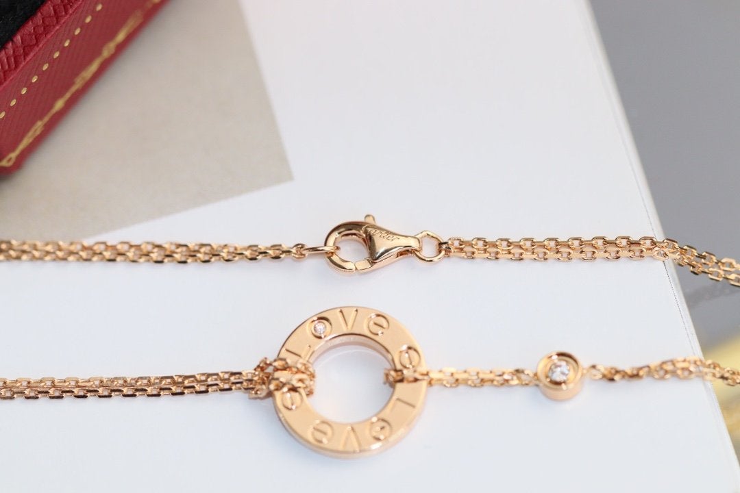 [⭐Hyrra Jewelry]LOVE NECKLACE ADJUSTABLE ROSE GOLD 2 DIAMOND