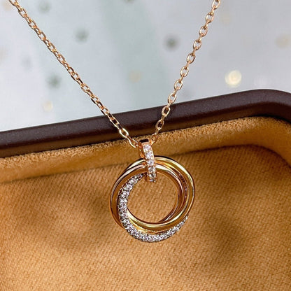 [⭐Hyrra Jewelry]TRINITY NECKLACE SILVER GOLD PINK GOLD DIAMONDS