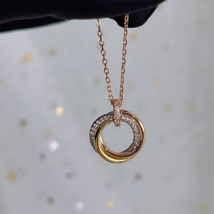 [⭐Hyrra Jewelry]TRINITY NECKLACE SILVER GOLD PINK GOLD DIAMONDS