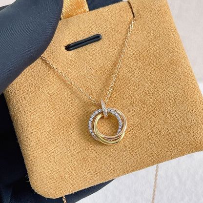 [⭐Hyrra Jewelry]TRINITY NECKLACE SILVER GOLD PINK GOLD DIAMONDS