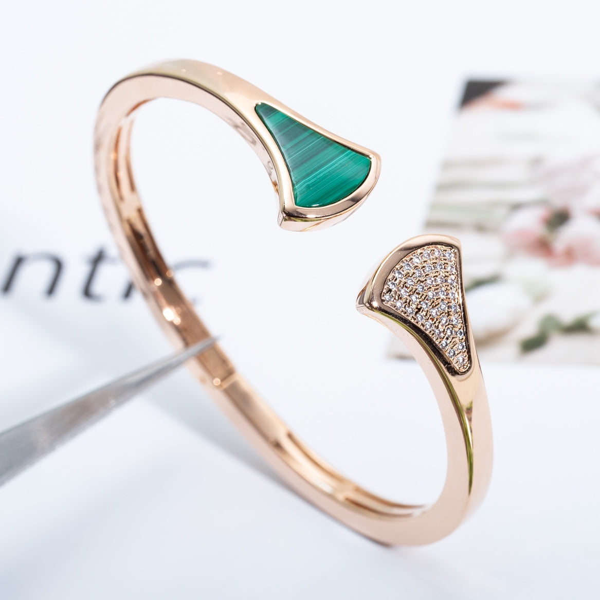 [⭐Hyrra Jewelry]DREAM BRACELET OPEN MALACHITE PINK GOLD