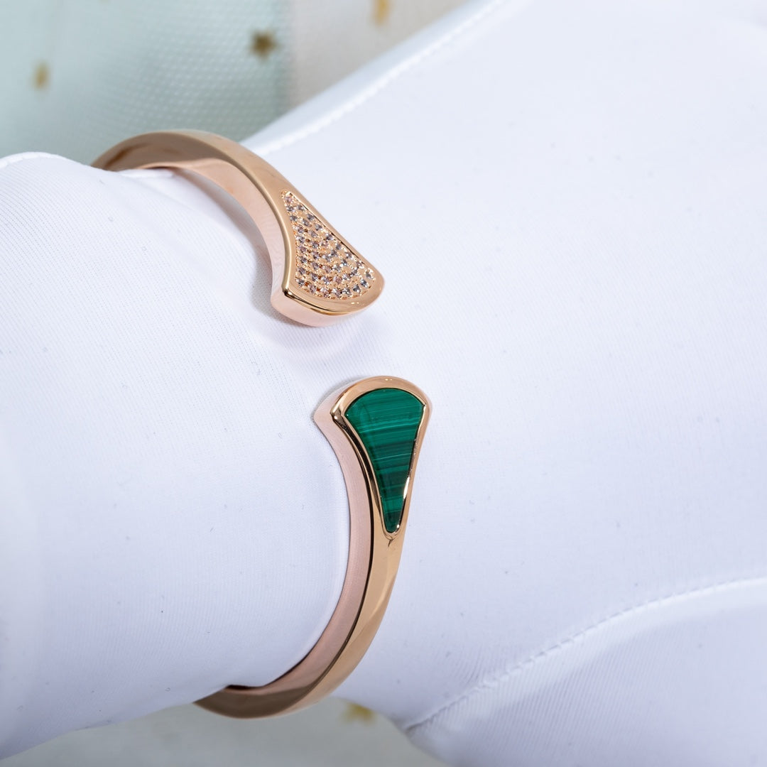 [⭐Hyrra Jewelry]DREAM BRACELET OPEN MALACHITE PINK GOLD