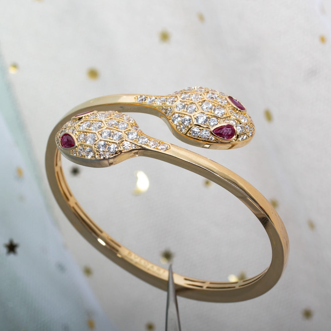 [⭐Hyrra Jewelry]SERPENTI BRACELET PINK GOLD DIAMOND DOUBLE SNAKE