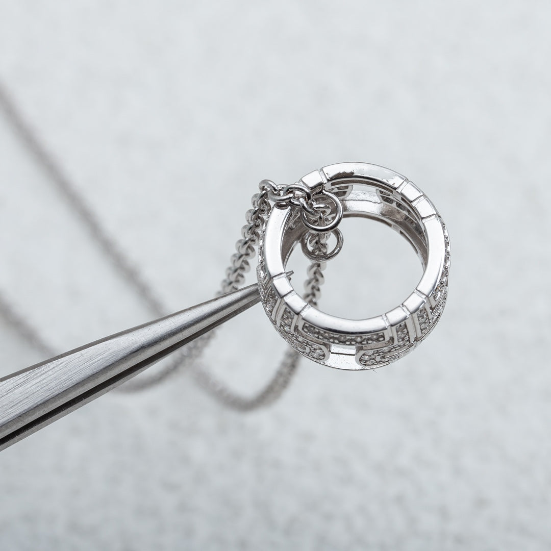 [⭐Hyrra Jewelry]PARENTESI NECKLACE SILVER DIAMOND