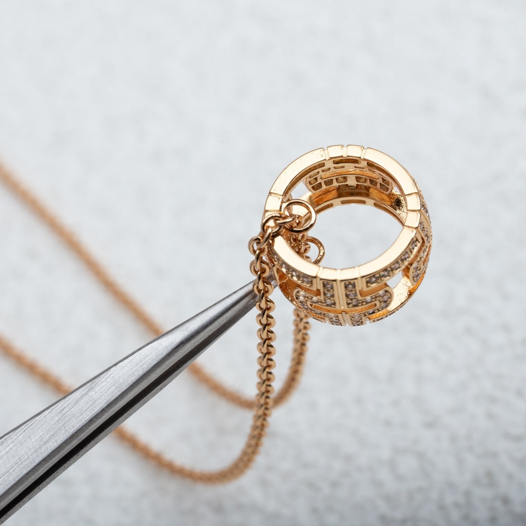 [⭐Hyrra Jewelry]PARENTESI NECKLACE PINK GOLD DIAMOND