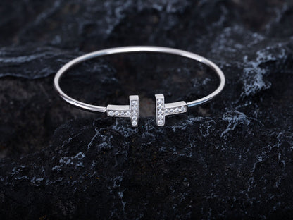[Hyrra Jewelry]T BRACELET 1.8MM DIAMOND SILVER