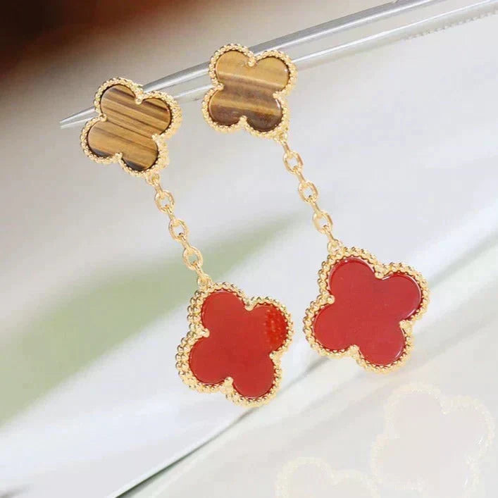 [⭐Hyrra Jewelry]CLOVER  2 MOTIF  TIGER EYE CARNELIAN EARRINGS