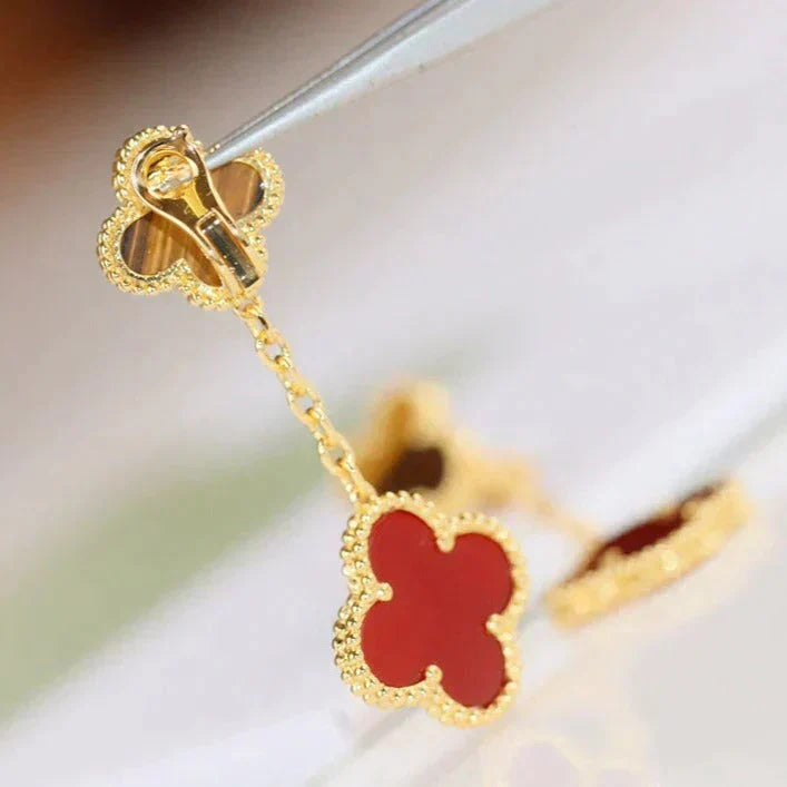 [⭐Hyrra Jewelry]CLOVER  2 MOTIF  TIGER EYE CARNELIAN EARRINGS
