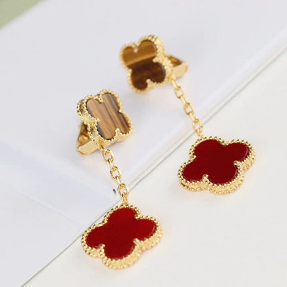 [⭐Hyrra Jewelry]CLOVER  2 MOTIF  TIGER EYE CARNELIAN EARRINGS