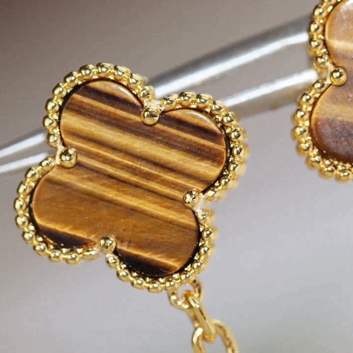 [⭐Hyrra Jewelry]CLOVER  2 MOTIF  TIGER EYE CARNELIAN EARRINGS