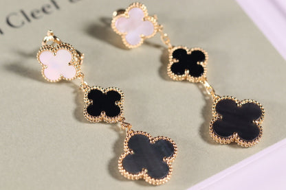 [⭐Hyrra Jewelry]CLOVER EARRINGS GOLD ONYX MOP 3 MOTIF