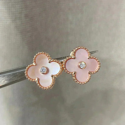 [⭐Hyrra Jewelry]CLOVER MEDIUM 1 MOTIFS  PINK MOP DIAMOND EARRINGS