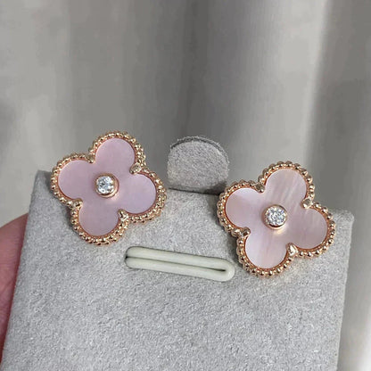 [⭐Hyrra Jewelry]CLOVER MEDIUM 1 MOTIFS  PINK MOP DIAMOND EARRINGS