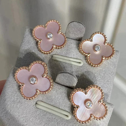 [⭐Hyrra Jewelry]CLOVER MEDIUM 1 MOTIFS  PINK MOP DIAMOND EARRINGS