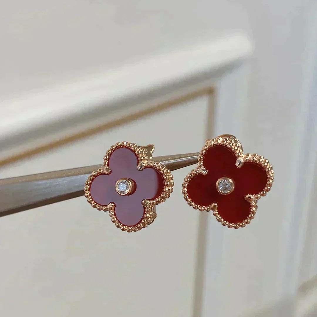 [⭐Hyrra Jewelry]CLOVER MEDIUM 1 MOTIFS CARNELIAN  DIAMOND earrings