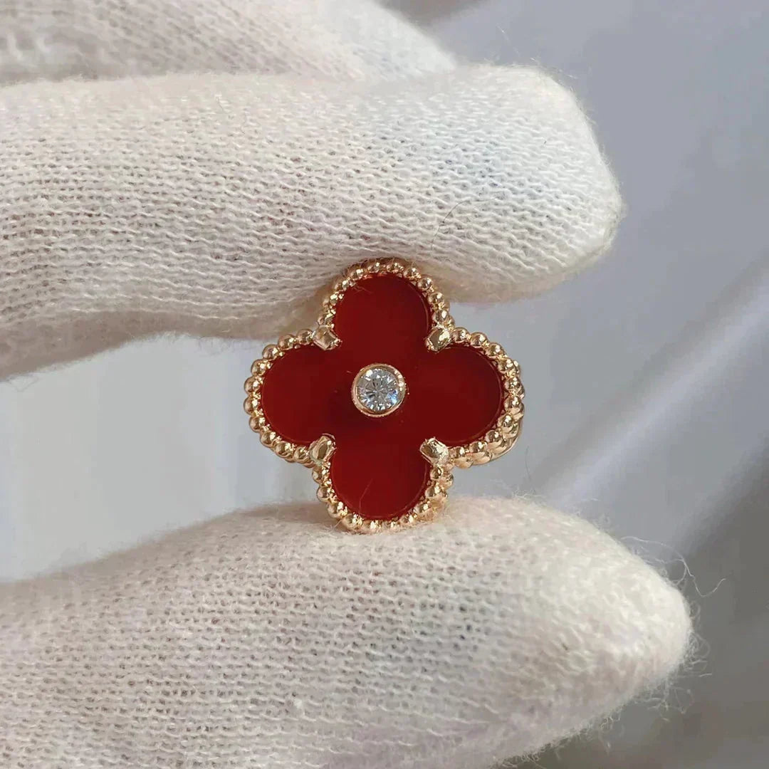 [⭐Hyrra Jewelry]CLOVER MEDIUM 1 MOTIFS CARNELIAN  DIAMOND earrings