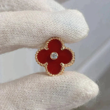 [⭐Hyrra Jewelry]CLOVER MEDIUM 1 MOTIFS CARNELIAN  DIAMOND earrings