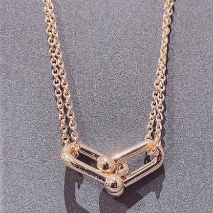 [Hyrra Jewelry]HARDWEAR DOUBLE LINK PEDANT PINK GOLD NECKLACE