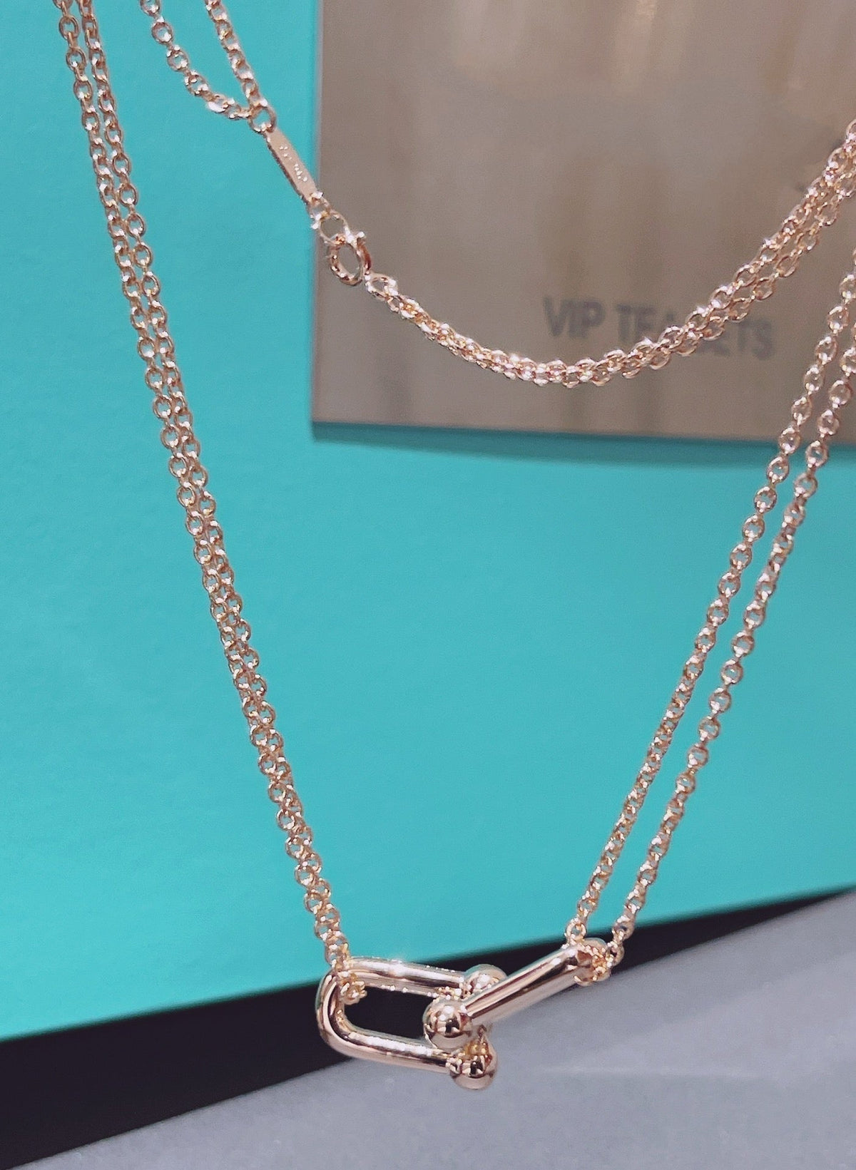 [Hyrra Jewelry]HARDWEAR DOUBLE LINK PEDANT PINK GOLD NECKLACE