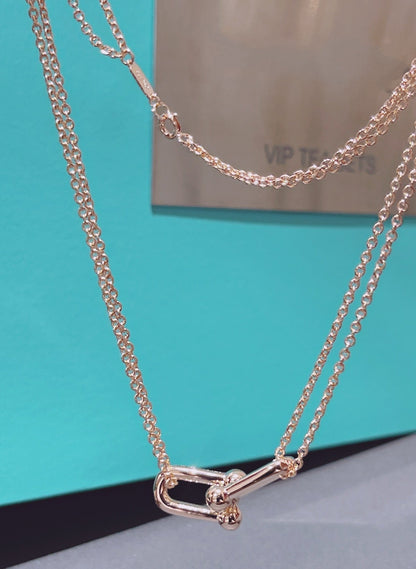 [Hyrra Jewelry]HARDWEAR DOUBLE LINK PEDANT PINK GOLD NECKLACE