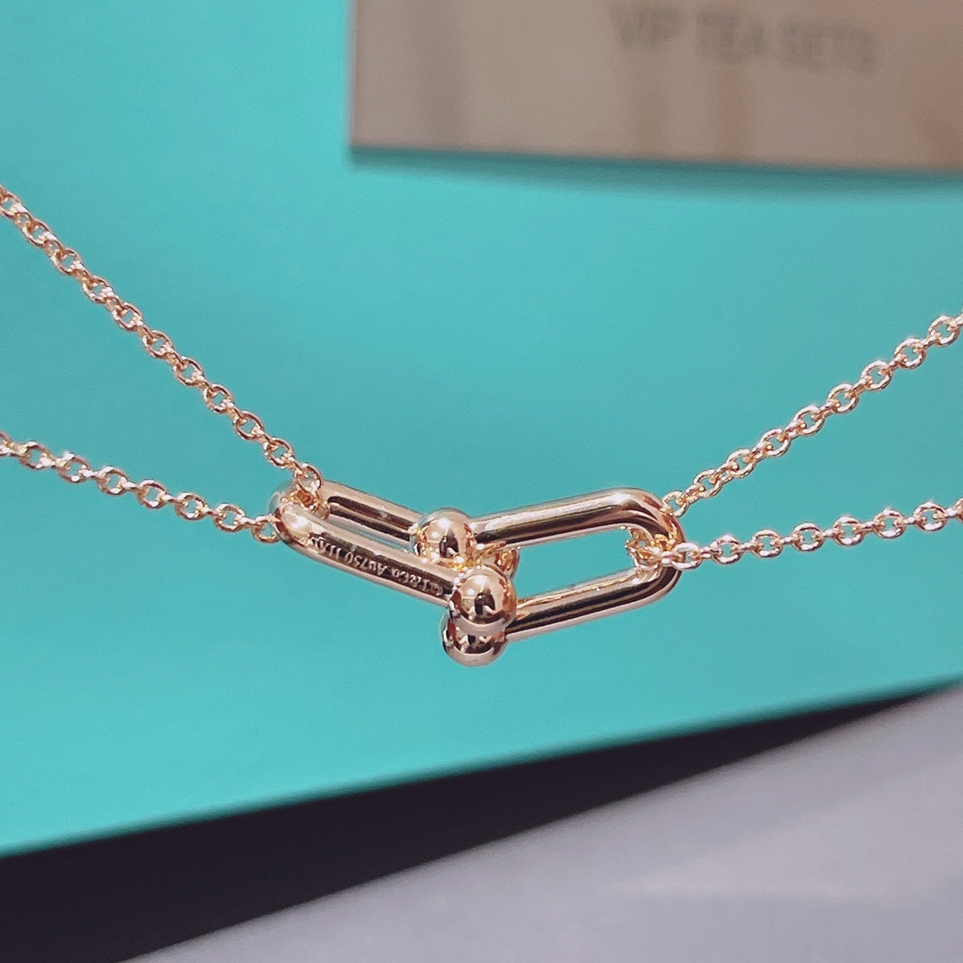 [Hyrra Jewelry]HARDWEAR DOUBLE LINK PEDANT PINK GOLD NECKLACE