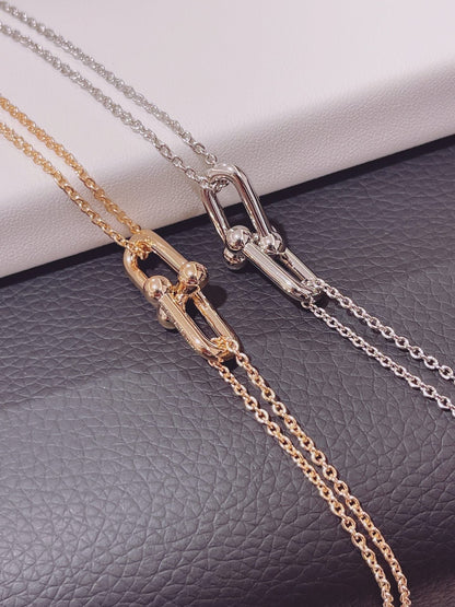 [Hyrra Jewelry]HARDWEAR DOUBLE LINK PEDANT PINK GOLD NECKLACE