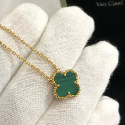 [⭐Hyrra Jewelry]CLOVER 15MM MALACHITE SINGLE FLOWER  NECKLACE