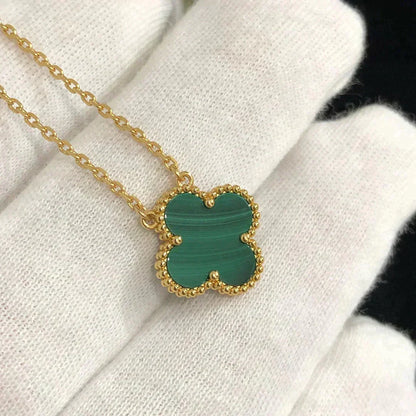 [⭐Hyrra Jewelry]CLOVER 15MM MALACHITE SINGLE FLOWER  NECKLACE
