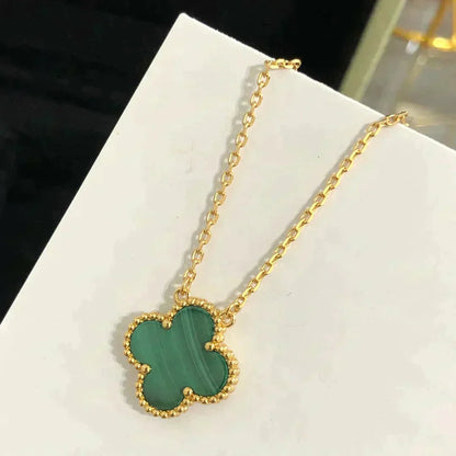 [⭐Hyrra Jewelry]CLOVER 15MM MALACHITE SINGLE FLOWER  NECKLACE