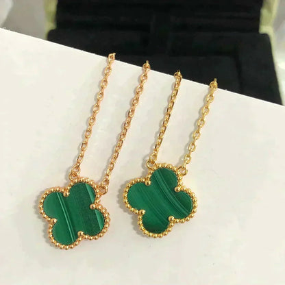 [⭐Hyrra Jewelry]CLOVER 15MM MALACHITE SINGLE FLOWER  NECKLACE