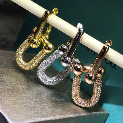 [Hyrra Jewelry]HARDWARE DROP EARRINGS DOUBLE LINK DIAMOND